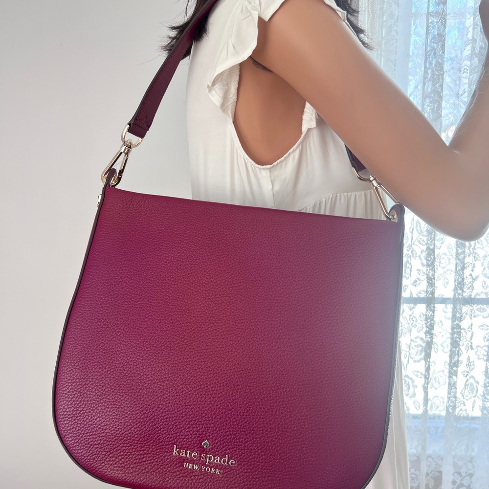 NWT Kate Spade pebbled leather shoulder bag hobo blackberry preserves wine red